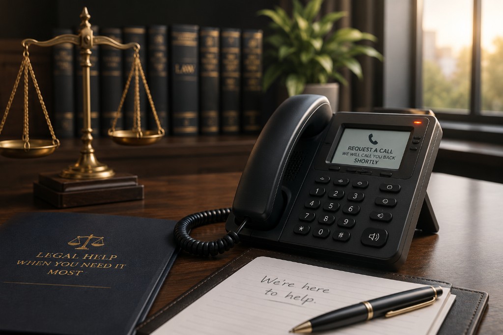 Office phone displaying request a call message with legal desk setting